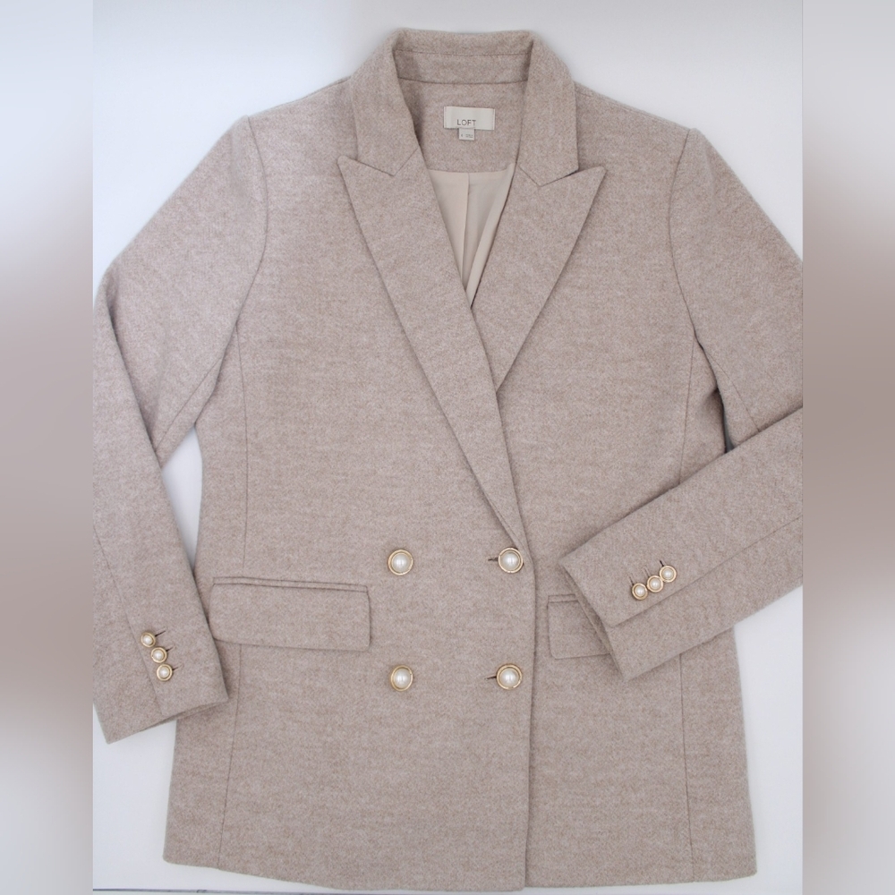 LOFT Cream Pink Herringbone Blazer Size 6 - Picture 2 of 8